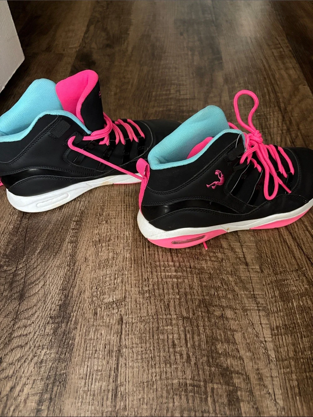 SHAQ Black Athletic High-Top Sneakers with Hot Pink & Aqua Accents Full Press
